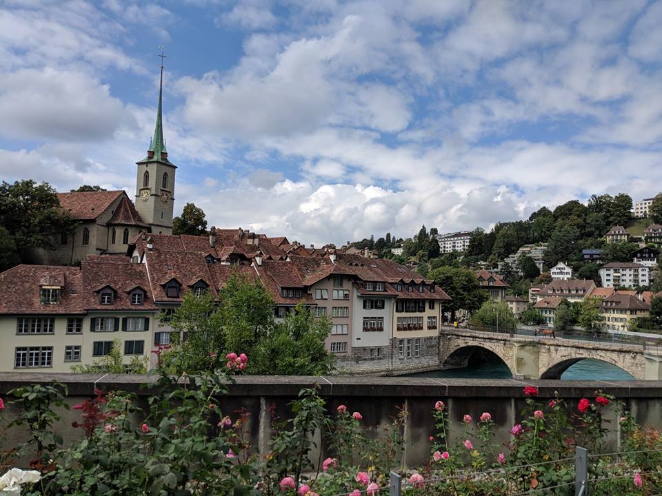 [buildings, river, roses, clouds]